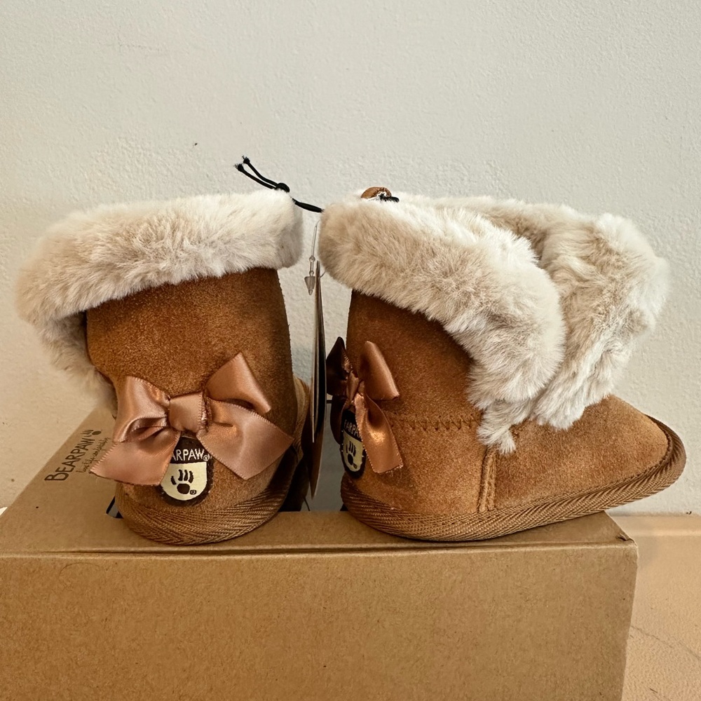 BearPaw Brown Boots with Fur and Satin Bow